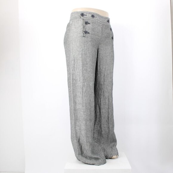 Max Studio Pant $118 Sz 14 x 34 Black White Button Front 100% Linen Pant - Picture 6 of 16